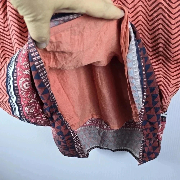 Lucky Brand Mandarin Tie Dress Rayon Button Up Sleeveless Red Boho size M - Picture 13 of 13